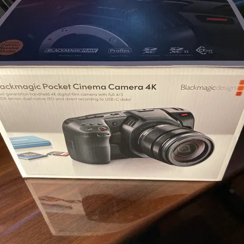 thumbnail-0 for Blackmagic Pocket Cinema Camera 4K - Cage, Wooden Handle, Memory Card, new batteries & charger, more