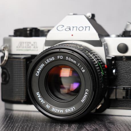 Canon AE-1 Program 35mm Film Camera w/ FD 50m F/1.8 Lens