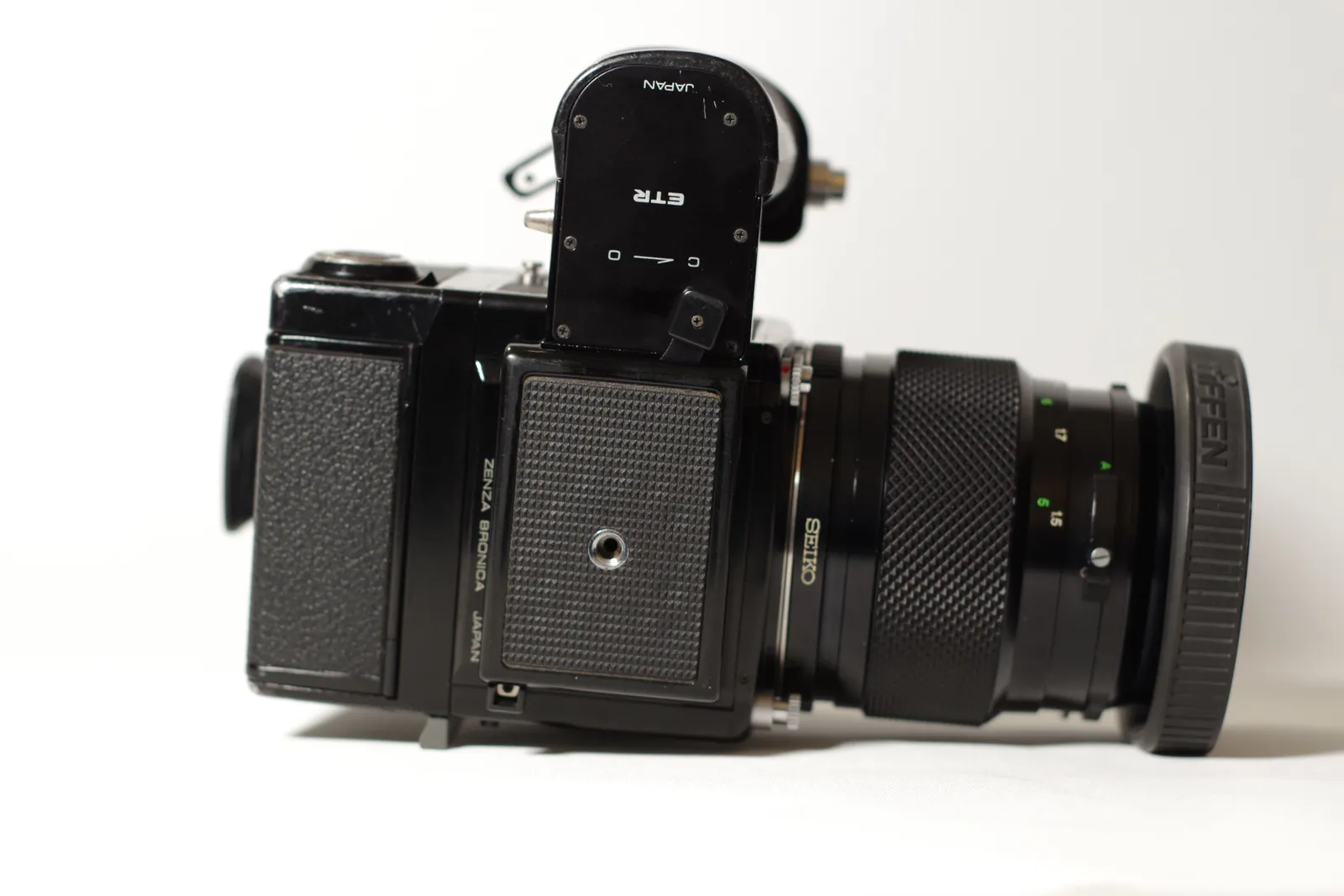 Bronica ETR with 2 Backs, 3 lenses, side-winding grip, and AE ii