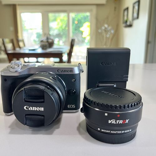 Canon EOS M6 24.2MP Digital Mirrorless Camera, EF-M 15-45mm  Lens and Adapter