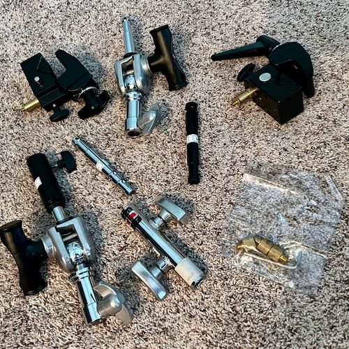 BUNDLE: like-new ESSENTIAL clamps, pins, adapters, connectors for stands