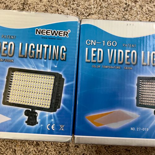 2 x Neewer CN-216 and CN-160 LED Dimmable Ultra High Power Small lights, batteries 