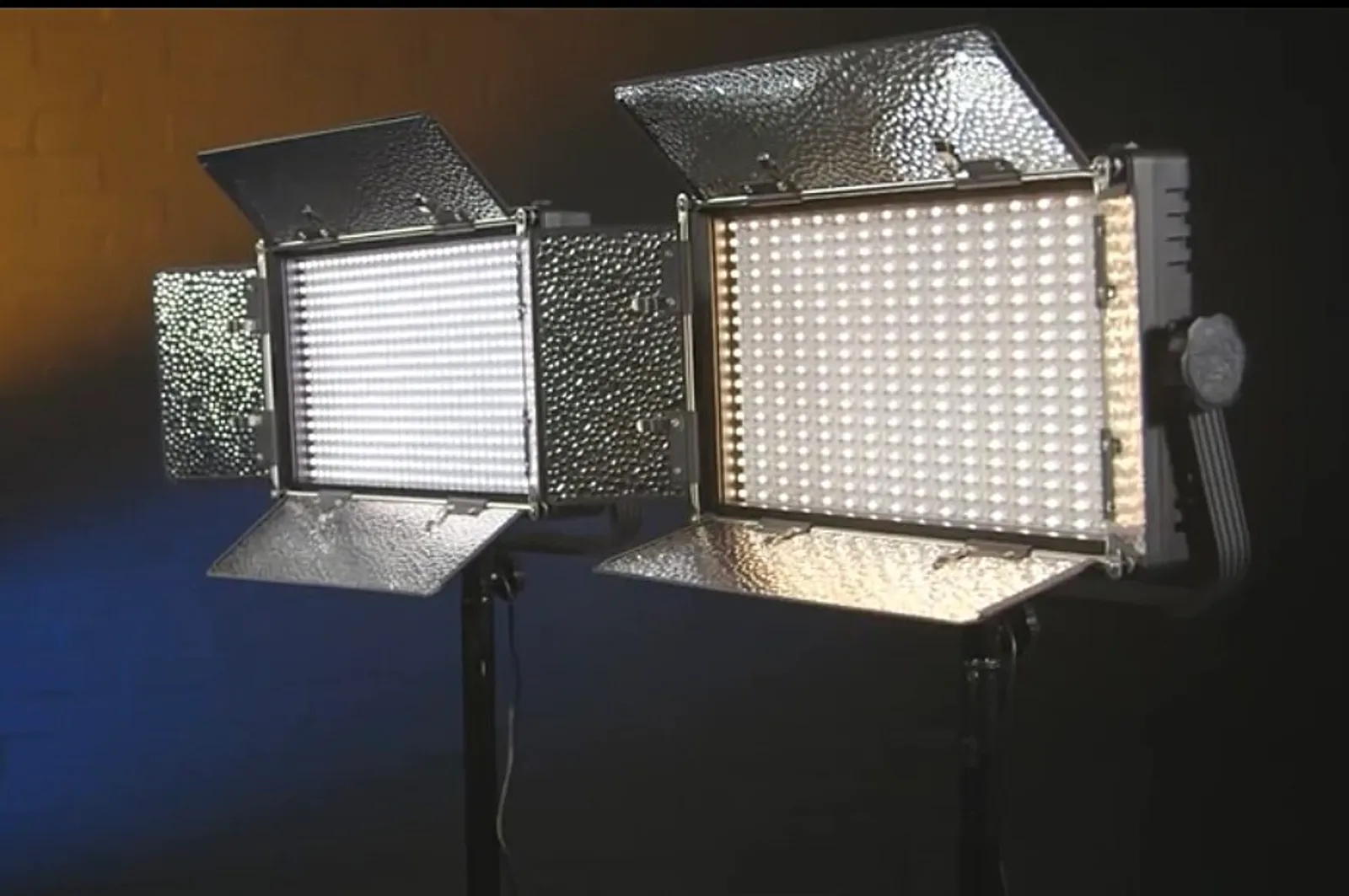 Two Ikan IFB 576 Bi-Color LED lights w AB plate and softboxes