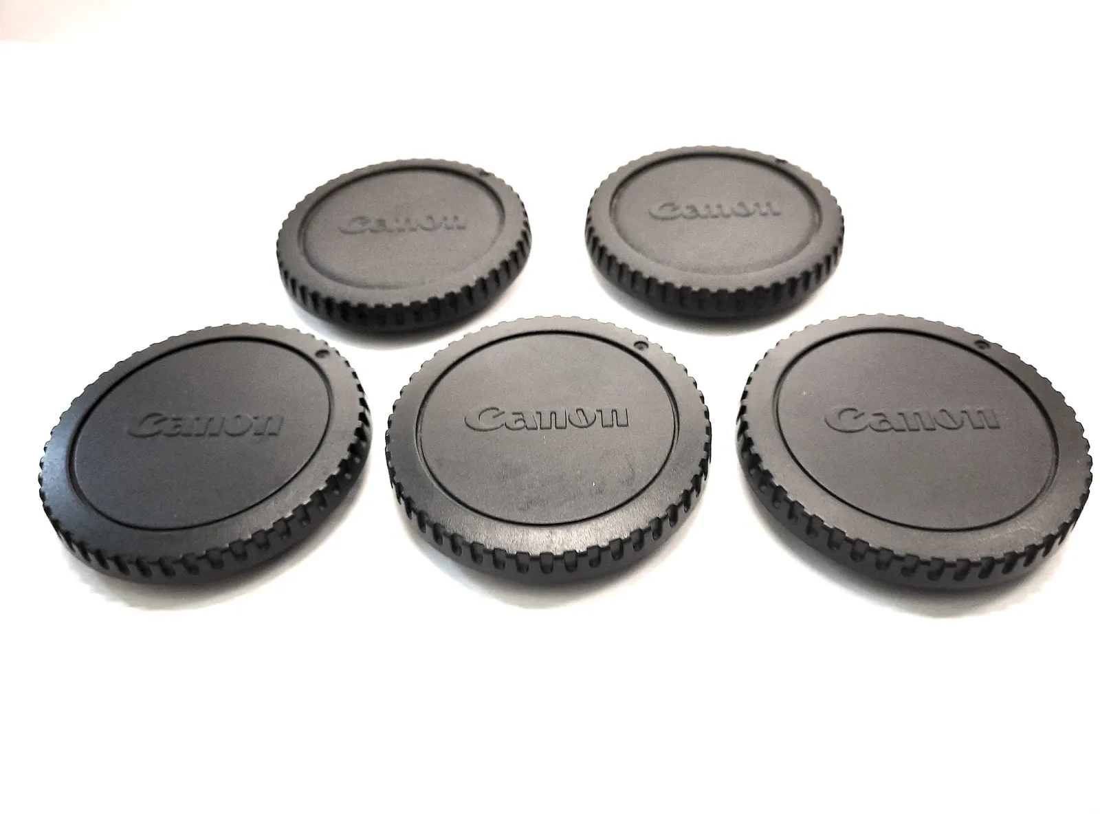 Five Canon Black Plastic Body Caps - for Canon EOS EF Cameras - Clean