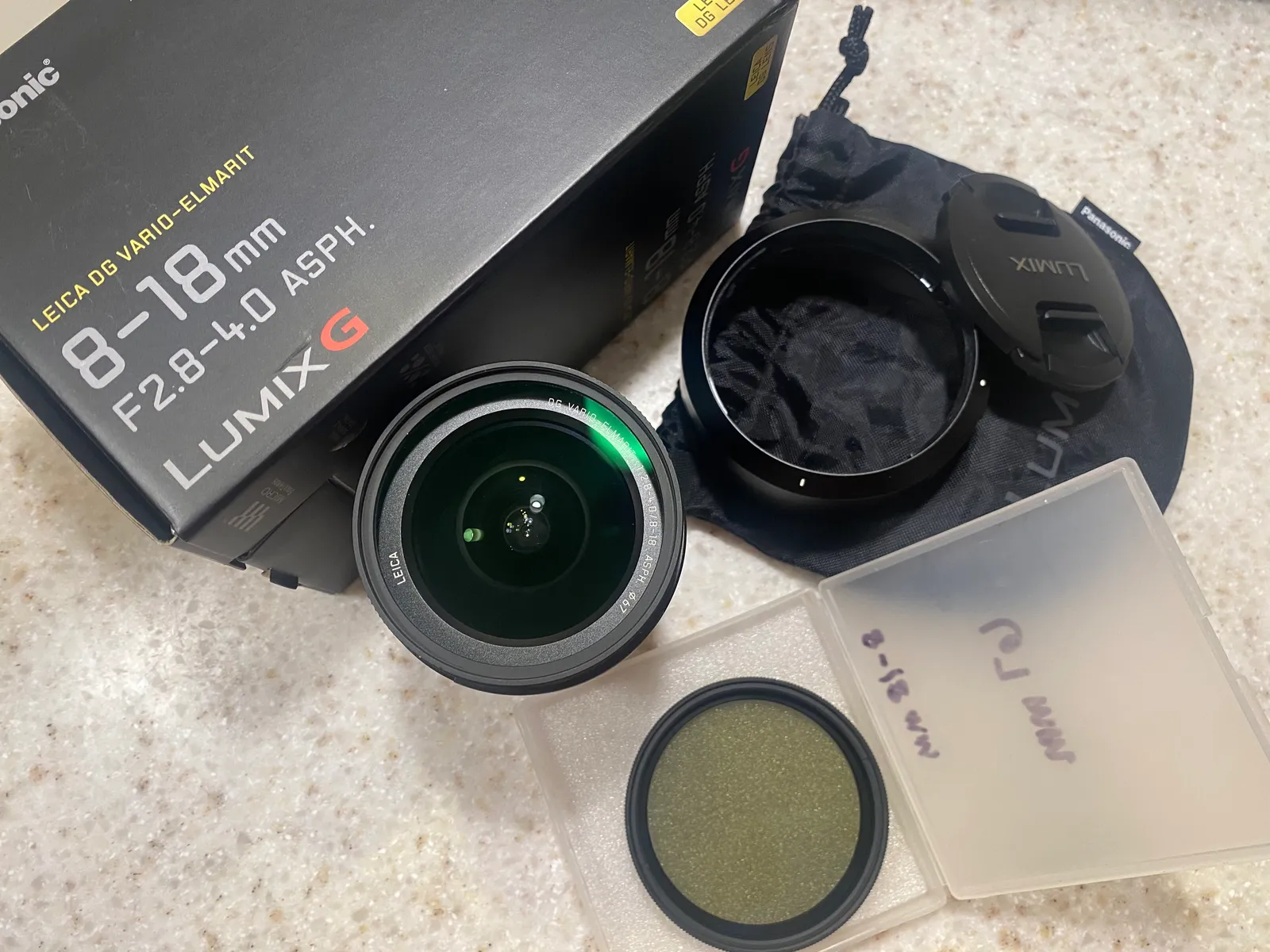 Leica 8-18mm f/2.8-4 DG Vario Lens, ND filter uv protector, cover