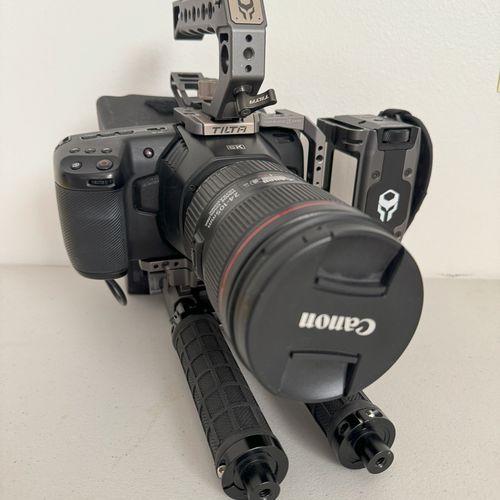 thumbnail-0 for Blackmagic 6k (BMPCC6k) Speed Booster, Canon 24-105 F4 mark II, Tilta Full Cage and grib, and Core Power Battery