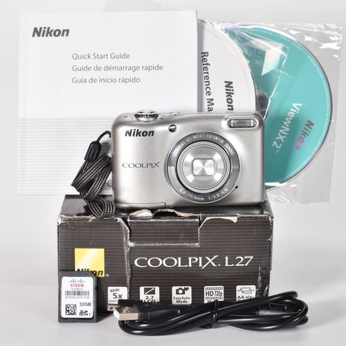 Nikon COOLPIX L27 Digital Camera 16.1MP 5x Optical Zoom HD Video 32GB SD MINT