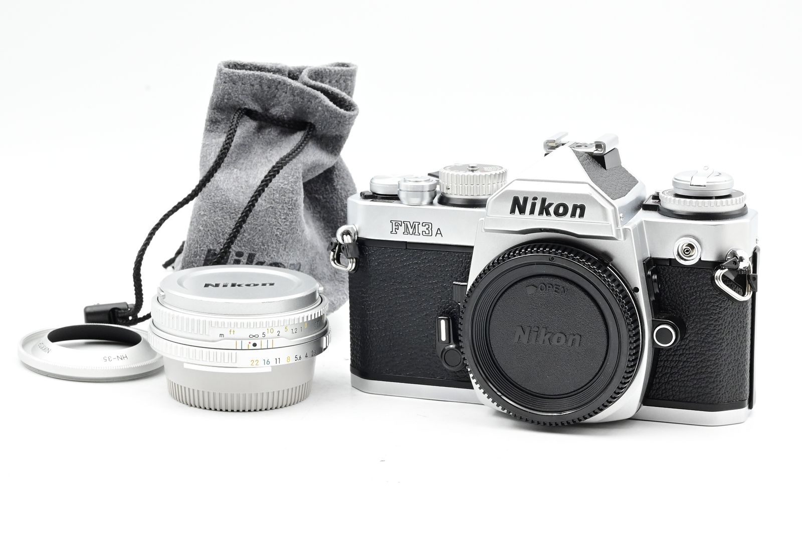 Nikon FM3A SLR Film Camera Chrome Kit w/ 45mm f2.8 Chrome Lens