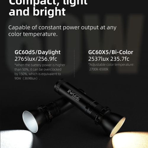 thumbnail-1 for INKEE Gold Crow GC60x5 Bi-Color  2700-6500K LED Light w/Built-In Battery