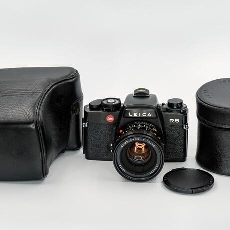 thumbnail-0 for Leica R5 with Leica Summicron 50mm prime lens, with original Leica cases and all cups. Excellent+++ Condition!