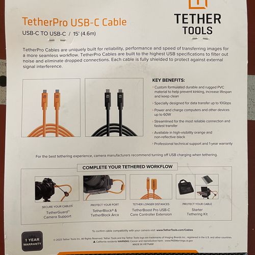 thumbnail-1 for TETHER TOOLS TETHERPRO USB TYPE-C MALE TO USB TYPE-C MALE CABLE (15' ORANGE)